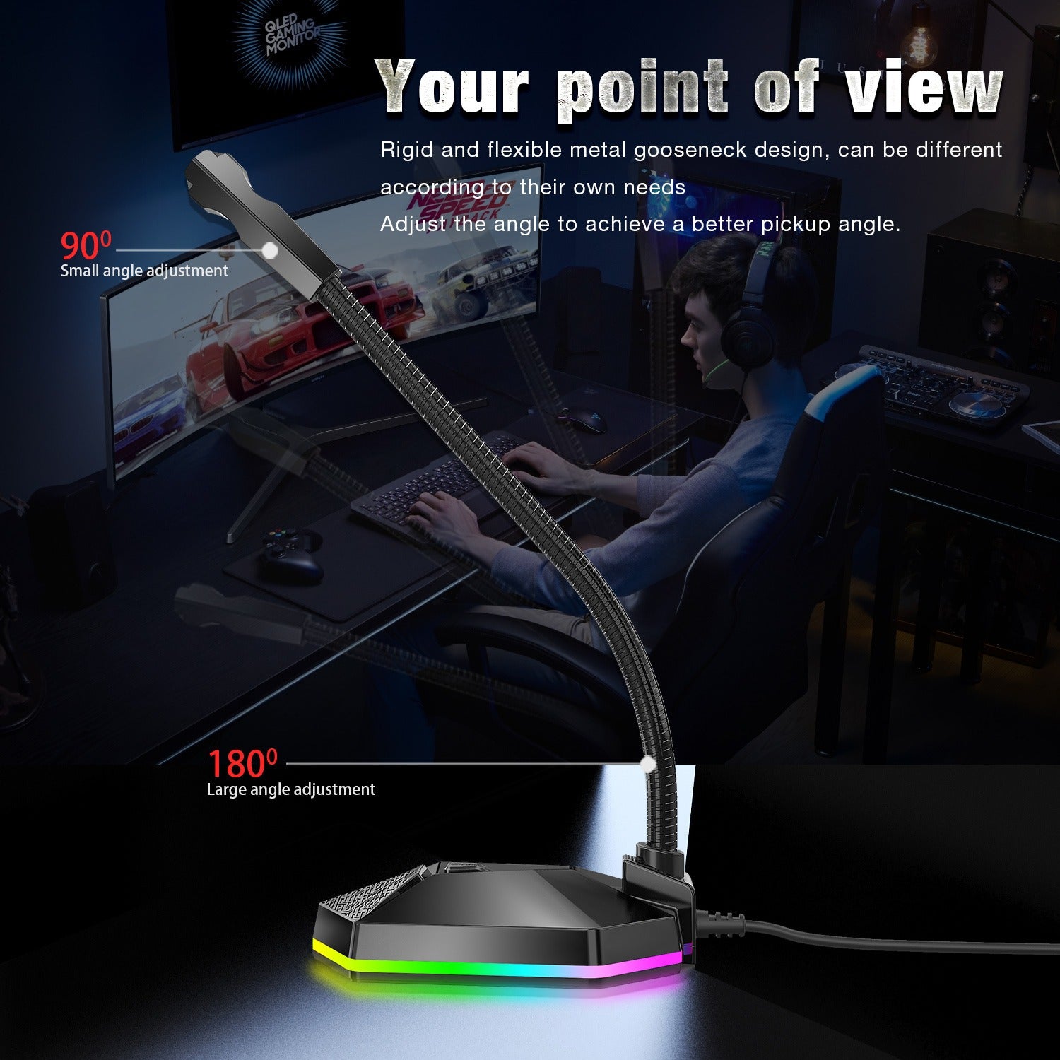 New microphone RGB luminous bendable USB microphone no drive voice chat video conference microphone